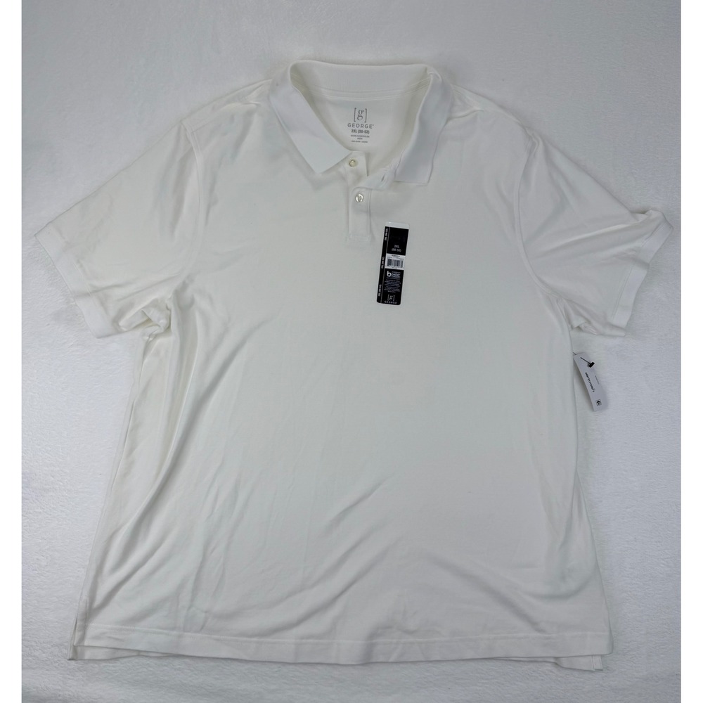George Mens 2XL Vivid White Pique Polo Shirt Short Sleeve Stretch GE100095613B